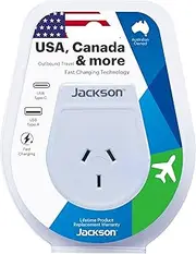 Jackson AUS - USA & Canada USB-A & USB-C Travel Adapter, White