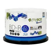 100 Myeco 10X BD-R 25GB Blu-ray White Inkjet Hub Printable Blank Recordable Disc