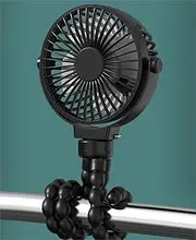 Battery Operated Portable Fan with Octopus Tripod, USB Rechargeable Personal Handheld Fan for Stroller, Car Seat, Outdoors, Camping - Black