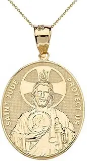 [Claddagh Gold] Solid 14k Gold Saint Jude Thaddeus Protect Us Oval Pendant Necklace
