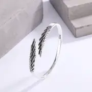 Feather Bangle Bracelet 925 Sterling Silver Bangle Adjustable Bangle