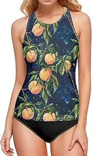 [AIXIWAWA] Women's Tankini Tops-Pattern Peach, Swimsuit Top for Beach Pool Vacation S