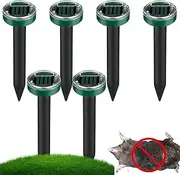 Solar Gopher Repeller | Ultrasonic Outdoor Mole Snake Repeller - 6X Waterproof Deterring Stakes, Repelling Device Spikes for Yard, Garden, Lawn