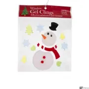 Snowman w Top Hat & Mini Trees Christmas 1"-6" Window Clings, White Green Red