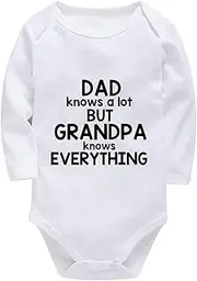 [WOOYONGING] Dad Knows A Lot But Grandpa Knows Everything One Piece Baby Boy Outfit Long Sleeve Bringing Baby Home Outfit Girl
