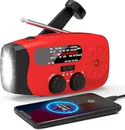 Emergency Hand Crank Radio, Portable Self Powered AM/FM/NOAA Solar Wind Up Weather Radio, with LED Flashlight, USB Rechargeable, 1000mAh Power Bank for Cell Phone Charger Red