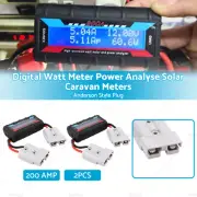 2 x 200 Amp Digital Watt Meter Analyser Solar Caravan Anderson Style Plug 12V