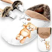 Premium Winter Foot Muff Set: 90 x 45 cm Baby Buggy Winter Foot Muff Baby Pram Teddy Bears