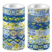 12Rolls Lemon Washi Tape Blue Tiles Yellow Lemon Printed Decorative Washi Tape S