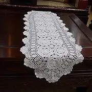 Damanni 15 Inch by 27-63 Inch Oval Cotton Handmade Crochet Lace Table Runner Doilies Dresser Scarf, Cotton, White, 15x35 Inch
