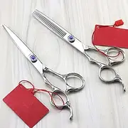 Hair Cutting Scissors, 6 Inch Professional Left Hand Plum Blossom Hair Cutting Scissors Thinning Hair Cutting Scissors Barber Hairdressing Scissors Set