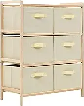 Storage Rack with 6 Fabric Baskets, Cedar Wood Frame, Lightweight Organizer Cabinet, Beige, 59 x 28 x 75 cm, Home and Office Closet Storage Solution with Drawers and Shelves