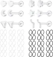[KASFREE] 20G Clear Nose Rings for Work Piercing Retainers 16G Plastic Earrings for Surgery Black Hoop Silicone Lip Ring Studs for Ears