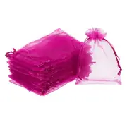 100pcs Organza Bags 3.9x5.9 Inch Drawstring Favor Pouches Mesh Bag Rose Red