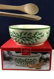 LENOX Holiday - 10 Large Salad Serving Bowl with Wooden Spoon & Fork Server