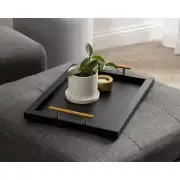 Kate + Laurel Decorative Tray 12.50" Glam Rectangle Wood Black w/ Metal Handles