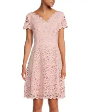 FOCUS by Shani V-Neck A-Line Laser Cutting Dress