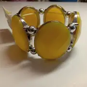 Davinci Vintage Inspired Yellow Bead Silver Tone Beaded Stretch Bracelet