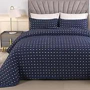 Qucover California King Quilt, 3 Piece Soft Microfiber Lightweight Bedspread Coverlet Set, Cross Stitch Pattern Cal King Quilt, All Seasons Extra Large Navy Quilt, with Pillow Shams, 118"x106"