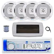 Dual Bluetooth Marine Receiver, Cover, Antenna,Wire, 4x 5.25" 400W White Speaker
