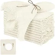 12Pcs Linen Napkins, 17x17 Inch Cloth Square Rustic Napkins with Fringe, Soft Washable Reusable for Wedding Party Dinner Table, Beige, Cloth Set of 12