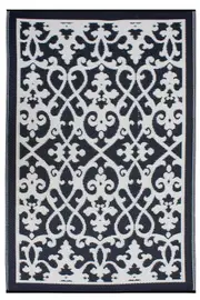 Foldable Recycled Plastic Outdoor Rug Waterproof reversible Venice Black and Cream - Weatherproof Rug, Recycled Plastic, Sustainable, Eco Friendly UV Resistant, Durable Outdoor, Patio Rug