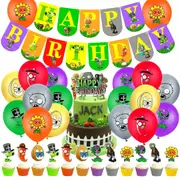 Plants VS Zombies Theme Party Decoraring Set Birthday Banner Cake Toppers Balloons Kids Video Game Birthday Party Decorations