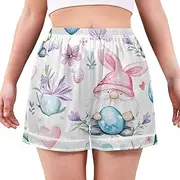 [RPLIFE] Cute Easter Gnomes Colorful Eggs Ladies Pajama Shorts, Cute Women's Shorts with Pockets S-XXL, Cute Easter Gnomes Colorful Eggs, Large