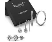 Boxed 3 Pairs of White Gold Earrings Set Embellished with SWAROVSKI® Crystals