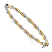 14K Yellow & Rhodium W/ White Textured Hinged Bangle