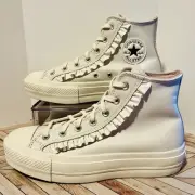 Converse All Star Sneaker Women's 8.5 White Leather Ruffle Lace Hi Top Platform