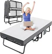 CAIYUN Folding Bed with 5" Memory Foam Mattress - Portable Rollaway Cot for Adults, 75"x31" Foldable Frame, Storage Cover, Guest Day Bed on Wheels