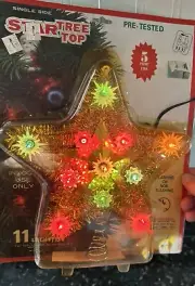 New 11 Light 5 Point Star 8” Christmas Tree Topper Gold Garland Retro w/ Cone