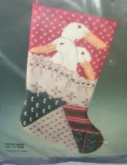 Vtg New Old Stock Bucilla Needlepoint 17" Xmas Stocking Festive Geese Bird 0662