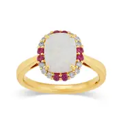 Bevilles Cushion Created Opal Ring with 0.10ct of Diamonds in 9kt Yellow Gold