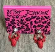 Betsy Johnson Dangling Enamel Red Buffalo Bull Crystal Pierced Stud Earrings New