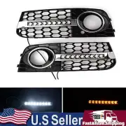 Flowing LED Honeycomb Mesh Grille Fog Light Turn Signal DRL For AUDI A4 09-2011 (for: Audi)