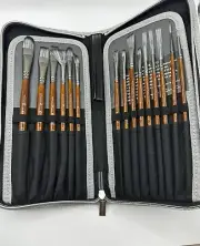 17 Pcs Professional Artist Nylon Paint Brushes Set for Oil Watercolor Art w/Case