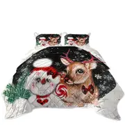 Adorable Christmas Reindeer and Snowman Coverlet