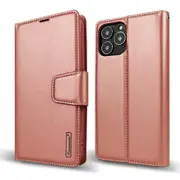 ZUSLAB iPhone 13 Pro Max Case, Hanman Leather Credit Card Wallet Flip Case for Apple (2021) - Rose Gold