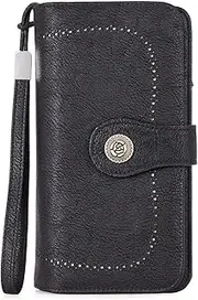 [BOSTANTEN] Women Wallets PU Leather Wristlet Clutch Purse Credit Card Holder with RFID Blocking Black