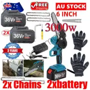 36V 6" Mini Cordless Electric Chainsaw 2Battery Powered Wood Cutter Rechargeable