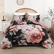 Australian Standard Light Weight Coverlet Set-3 Piece All Seasons Bedding Set with Polyester Filling-Soft Quilt Donna Duvet Set-Includes Bedspread & 2 Pillowcases (Pink Floral, King)