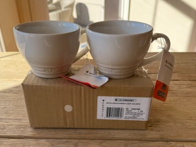 Le Creuset Stoneware Set of 2 Giant Cappuccino Bistro Mug 14 oz Meringue NEW