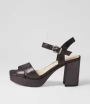 New Django & Juliette Onlee Black Shimmer Leather Sandals Womens Shoes Dress