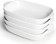 [LEETOYI] Ceramic Small Baking Dish 7.5-Inch Set of 4, Rectangular Bakeware with Double Handle, Baking Pans for Cooking and Cake Dinner (White)
