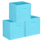 3Pcs Fabric Storage Bins, 11 Inch Cube Storage Bin for Shelf Closet, Lake Blue