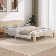 Bed Frame Without Mattress 135 x 190 cm - Solid Pine Wood with Classic Headboard, Sturdy Slats, and Modern Design - Ideal for AU Double Size Mattress, Bedroom Furniture