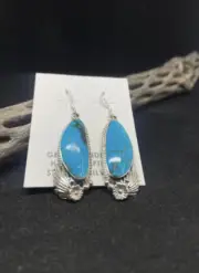 Native American Navajo Lander Turquoise Sterling Silver Dangle Earrings