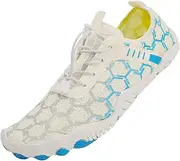 [LinSmart] Hike Shoes Barefoot Shoes Women Men Wide Toe Box Water Shoes Barefoot Trainer Women Men for Hiking Running Gym Beach Surfing Driving, A6 White Blue, 43 EU